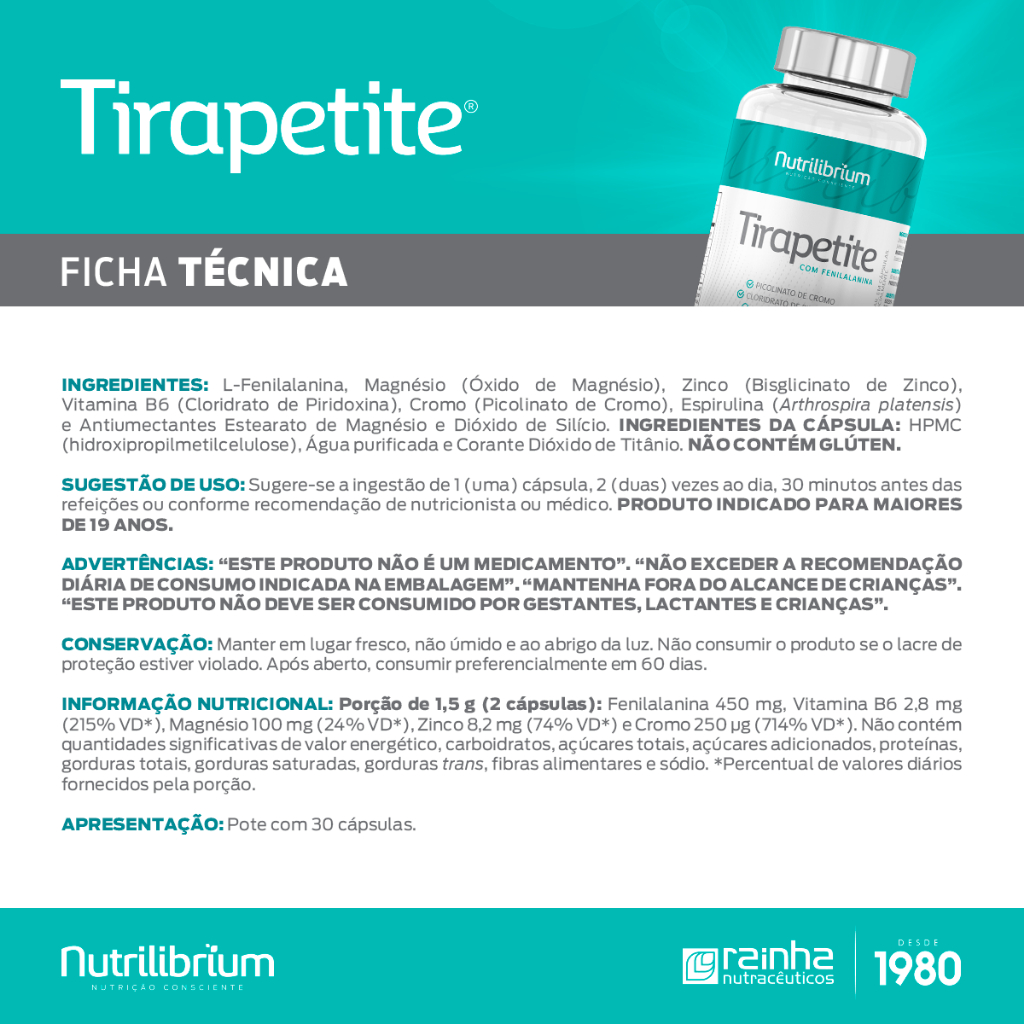 Detalhes do Kit 2x Tirapetite 60 Cápsulas - 2 Meses Nutrilibrium