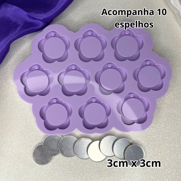 Molde de silicone para resina MIMO ROSINHA ESPELHO. Tamanho 3cm. 10 cavidades e 10 espelhos. em Oferta na Shopee
