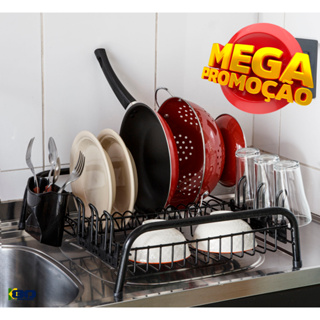 Escorredor De Louça All Black 12 Pratos  Porta 6 Copos & Porta Talher Embutido em Oferta na Shopee