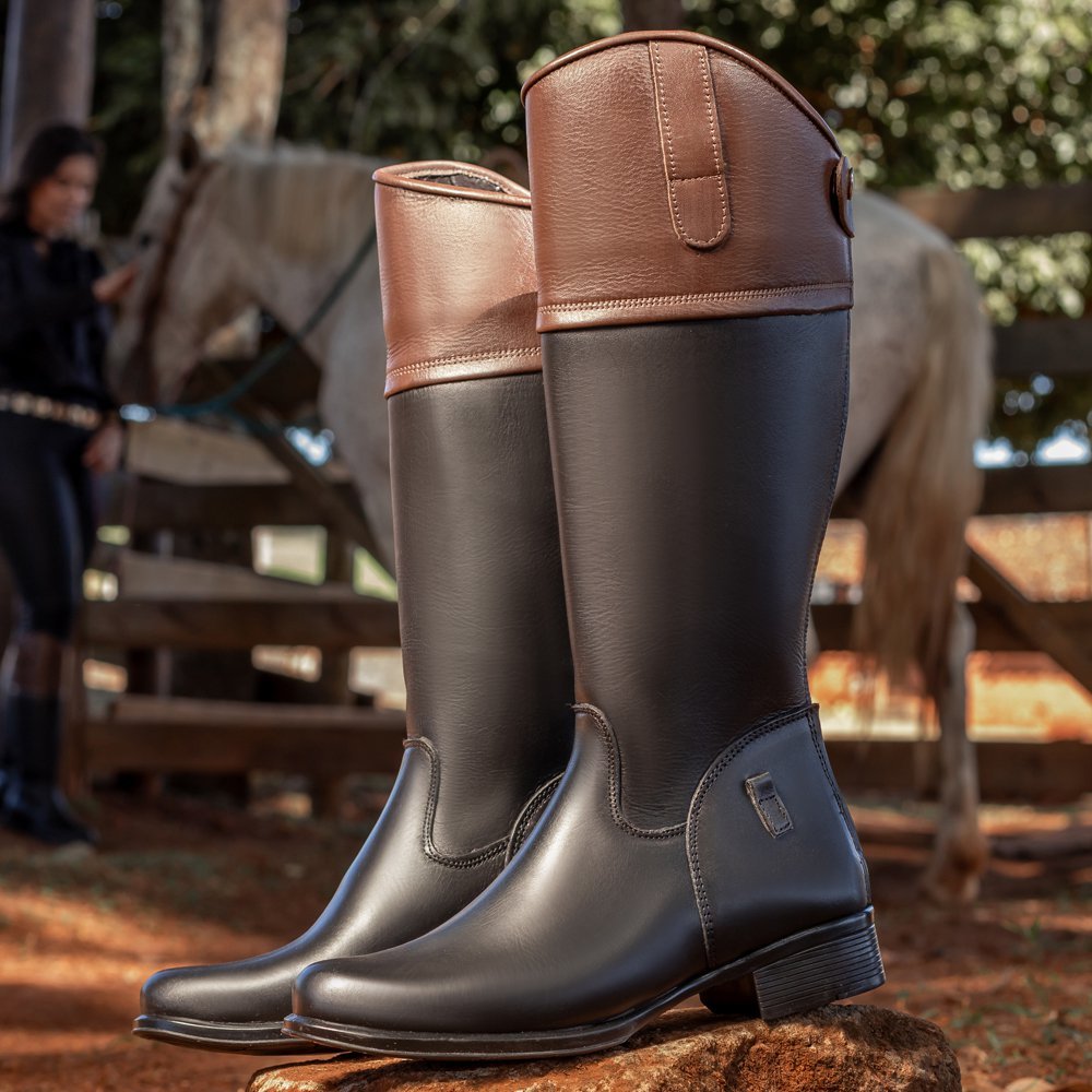 Bota Hipismo Montaria Infantil Criança Unissex Gutierre Boots Country Equitação Cavalo Fazenda Preto Café