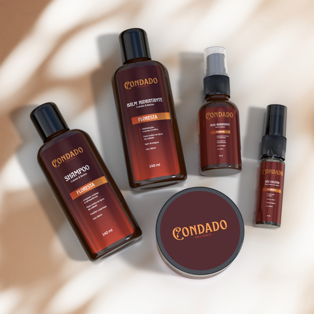 Kit Barba Cabelo Bigode Oceano Floresta Condado Amadeirado Refrescante Shampoo Balm Creme Colônia