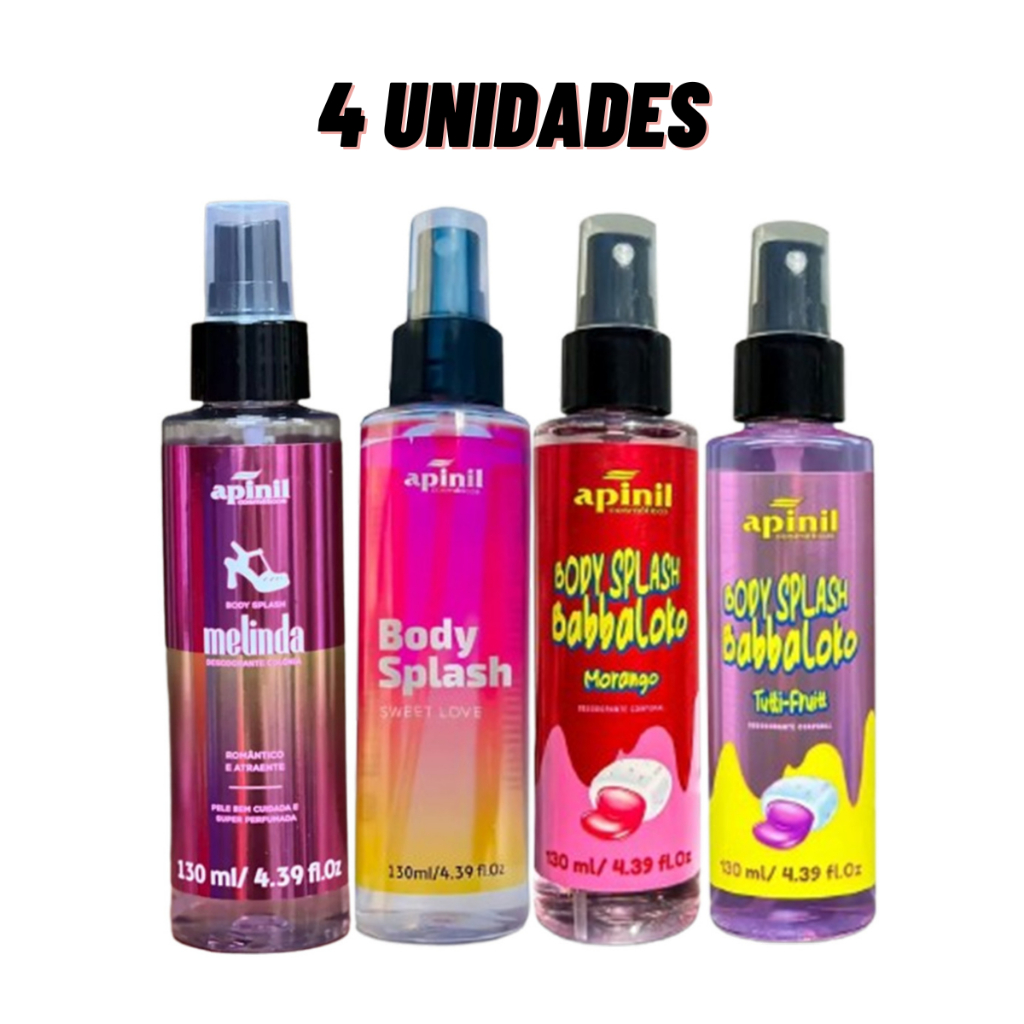 Kit 4 Colônia Body Splash Babbaloko Sweet Love, Melinda, Morango, Tuti Fruitt 130ml - Apinil