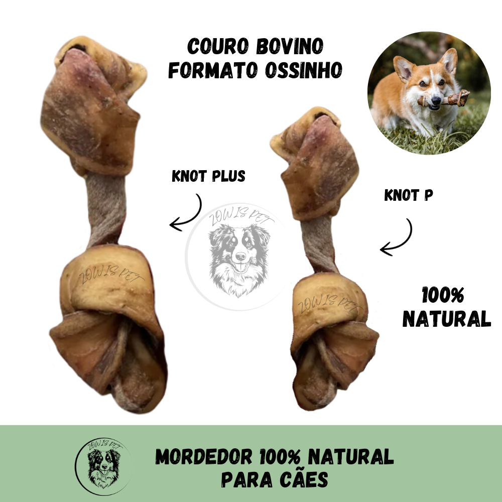 Petisco Knot P e PLUS Couro Bovino Desidratado Mordedor 100% Natural Para Cães - Natuka