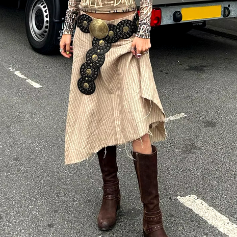 Cinto Feminino Estilo Country Cowboy De Metal Redondo Bola Dourado e Prata CC-18-300