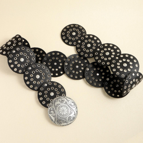 Cinto Feminino Estilo Country Cowboy De Metal Redondo Bola Dourado e Prata CC-18-300
