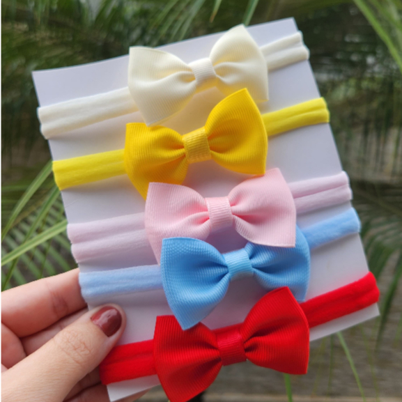 Kit 5 Faixas De Cabelo Laços Para Bebês Na Faixinha Delicados