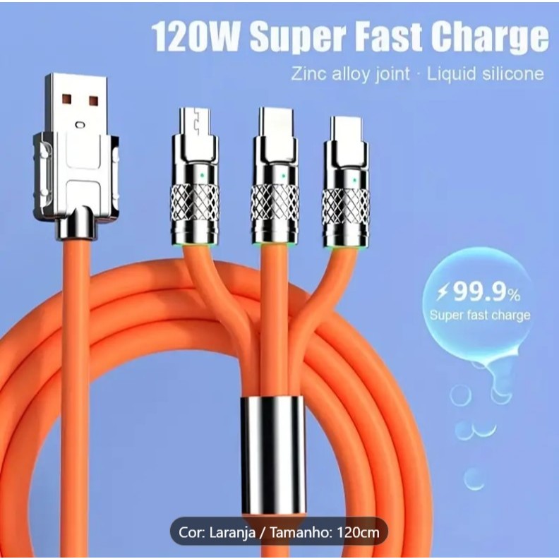 Cabo de Carregamento Rápido de Metal 3 em 1 (4706)