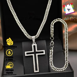 Cordão de Moeda Antiga Elegante Colar-Pulseira em Aço Inoxidável com Pingente de Jesus Banhado com