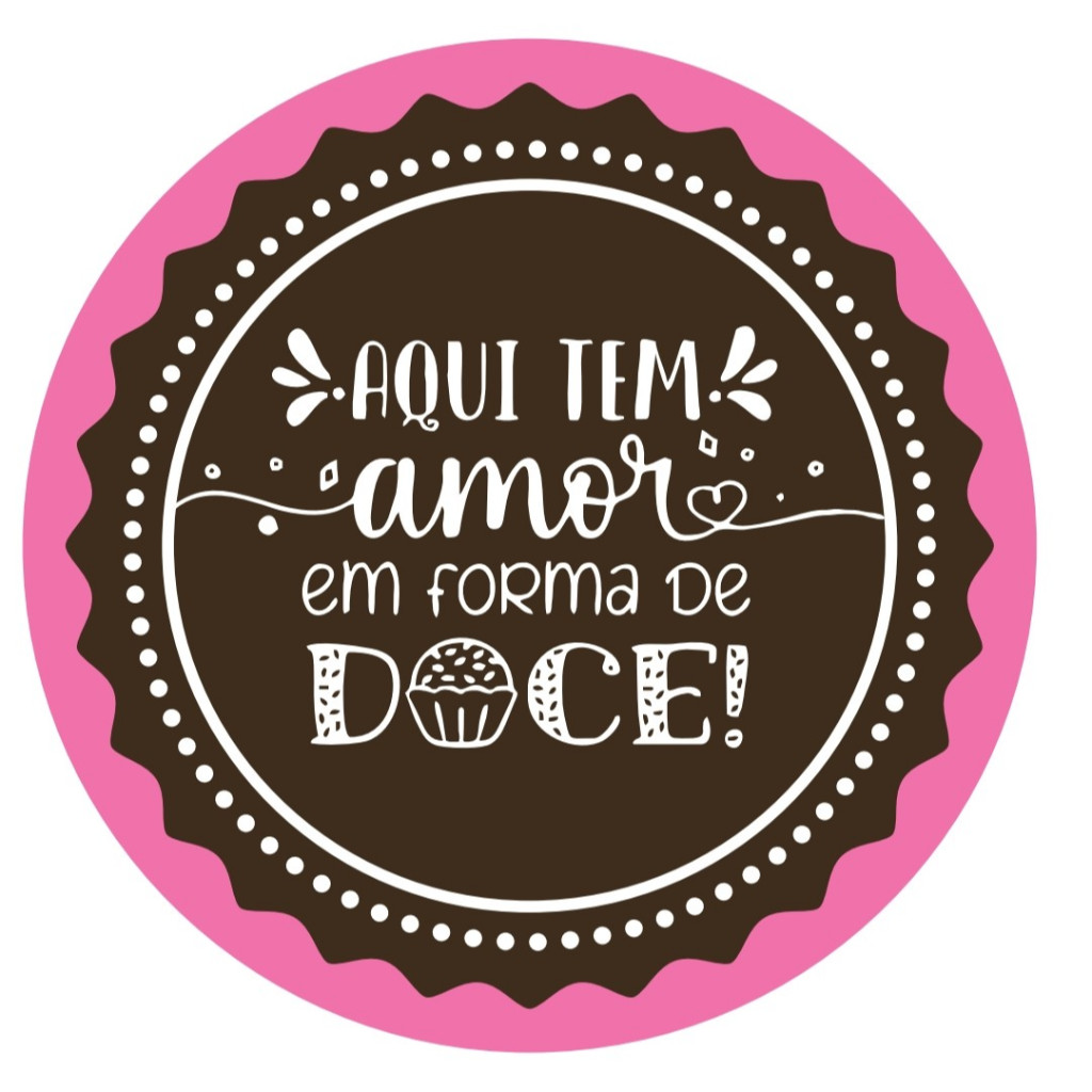 Etiqueta Adesiva Multiuso Aqui tem amor em forma de doce 4 cm em Oferta na Shopee