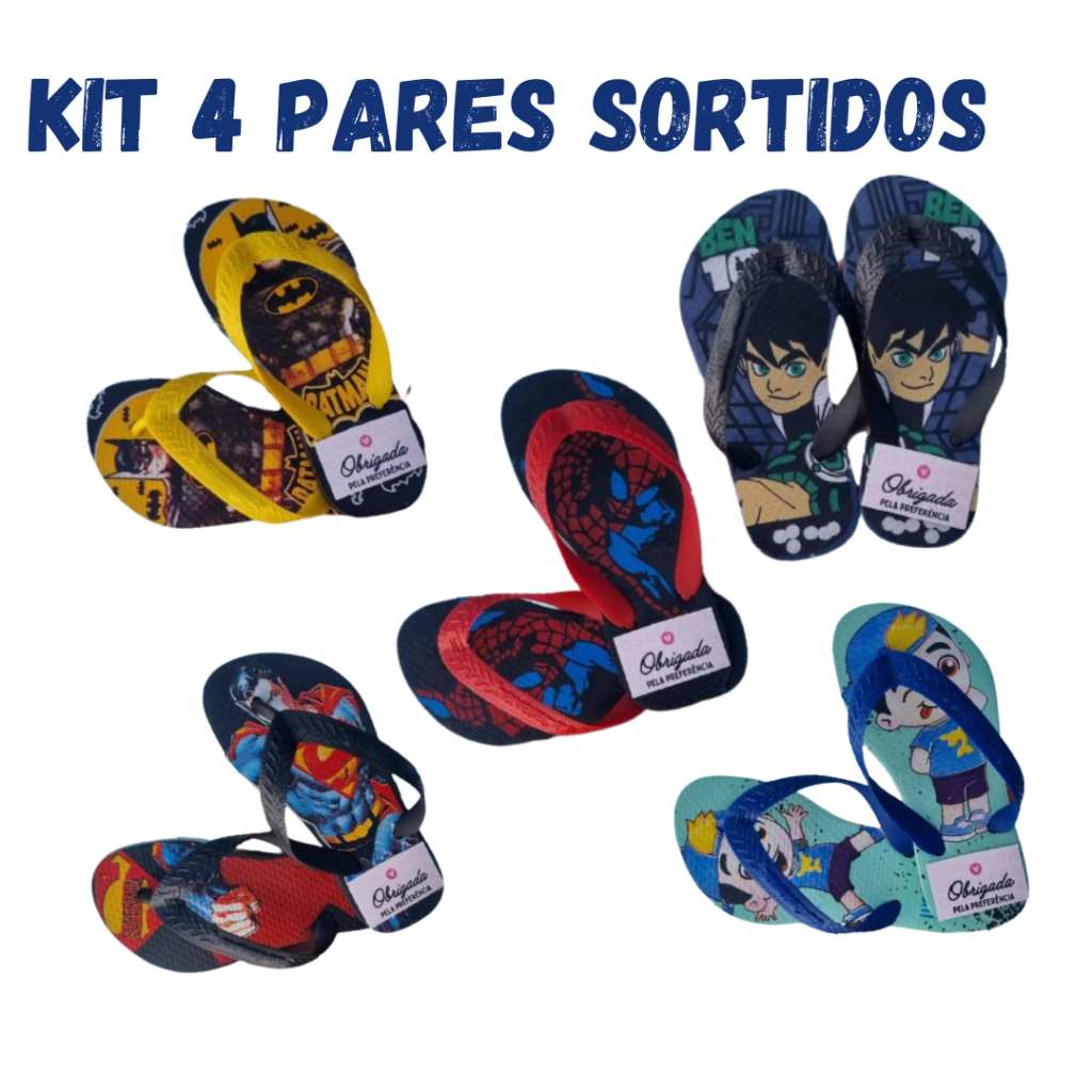 Leve Mais por Menos Kit 4 Pares de Chinelo Infantil Menino Numerações Combinadas Barato