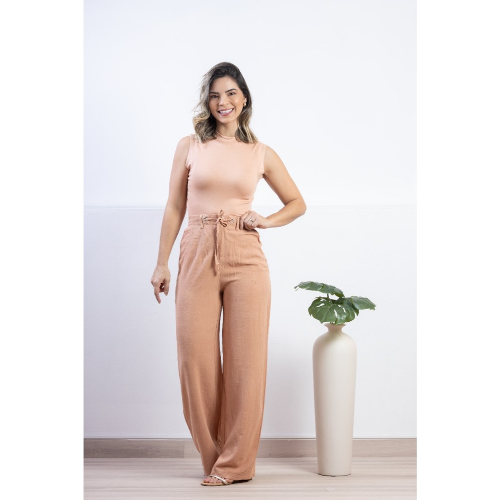CALÇA PANTALONA EM LINHO COM ELÁSTICO L103 em Oferta na Shopee