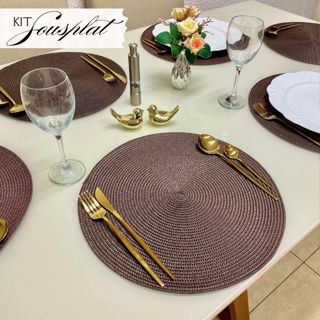 Kit 4/6 Peças Jogo Americano Redondo Sousplat Cozinha Jantar Descanso de Prato Sousplat Cozinha em Oferta na Shopee