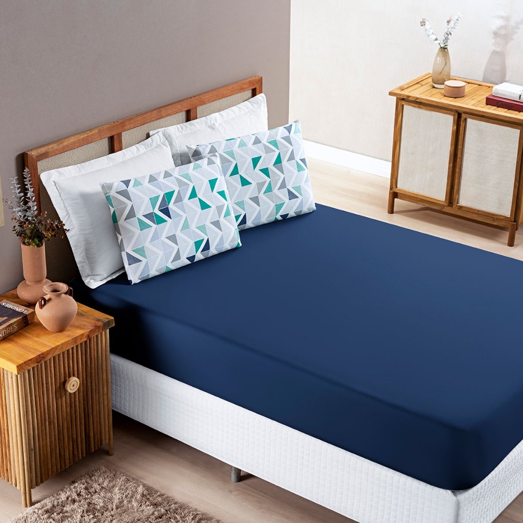 Jogo De Lençol King 3 Peças Marin 100% Malha de Algodão Fio Penteado Duplo Macio