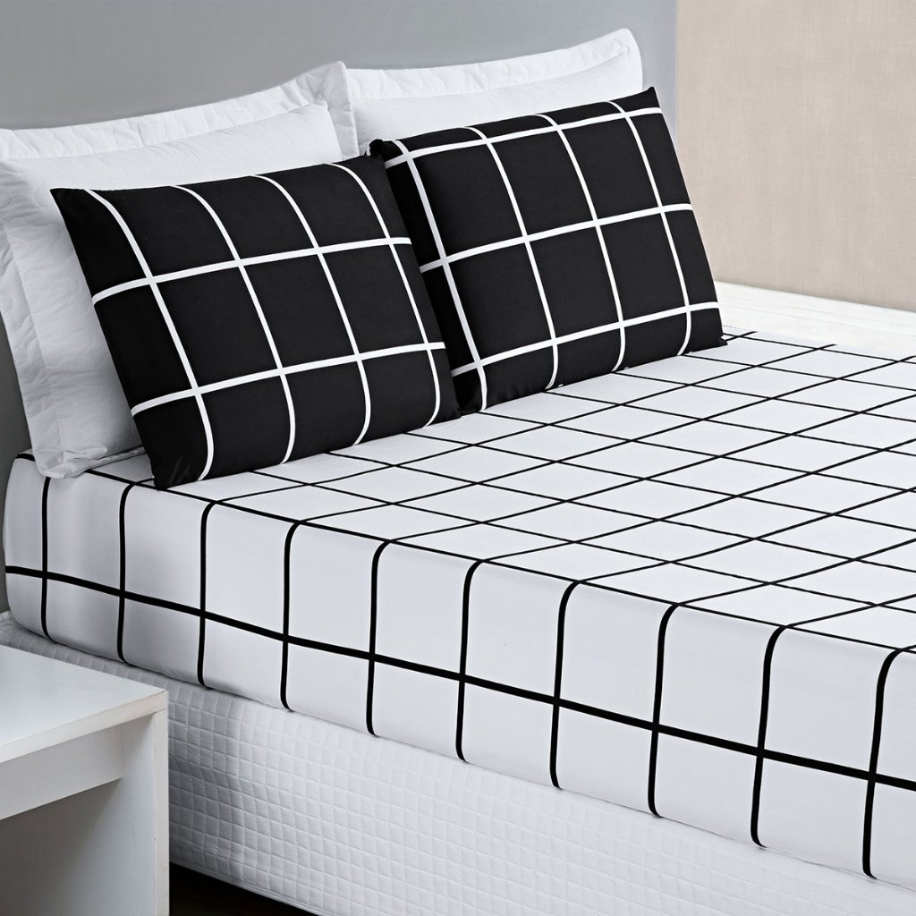 Jogo de Lençol King 3 Peças Percal 200 Fios Estampado Xadrez Austin Maciez e Durabilidade