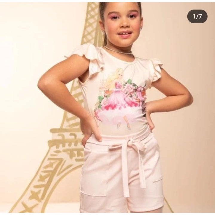 Conjunto infantil feminino menina criança blusa e short tamanho 2 ao 10 anos