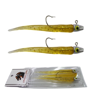 Kit Shad Snake 11 cm Jig Head 9 G Laranja - 2 Iscas com Jig Head + 1 Isca Refil Tucunaré Robalo Corvina Dourado