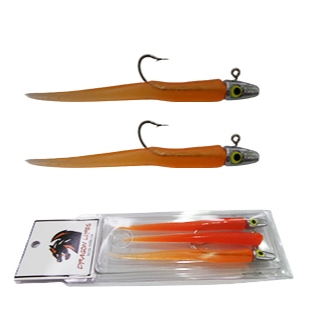 Kit Shad Snake 11 cm Jig Head 9 G Laranja Fluor  - 2 Iscas com Jig Head + 1 Isca Refil Tucunaré Robalo Corvina Dourado