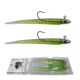 Kit Shad Snake 11 cm Jig Head 9 G Verde - 2 Iscas com Jig Head + 1 Isca Refil Tucunaré Robalo Corvina Dourado