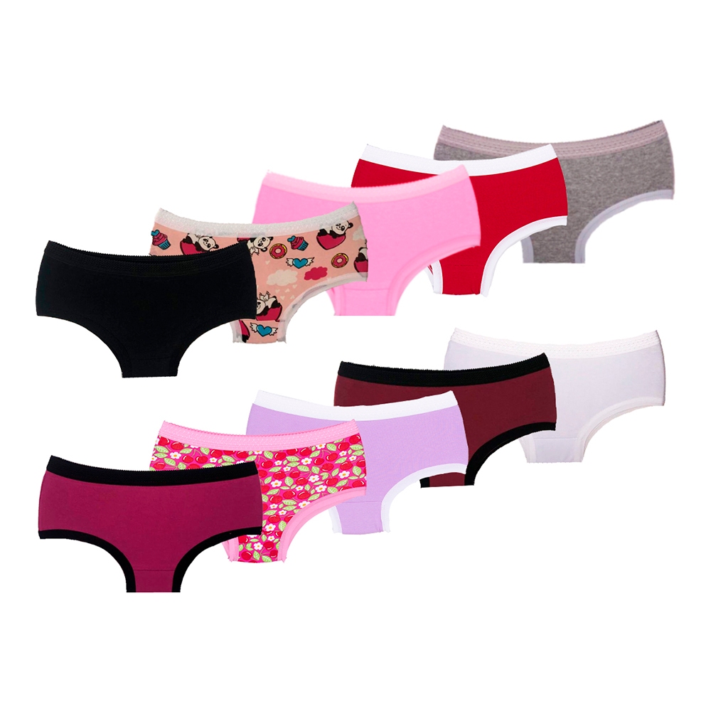Kit 10 Calcinhas Infantil Juvenil Algodão Kids Moda Íntima Infantil