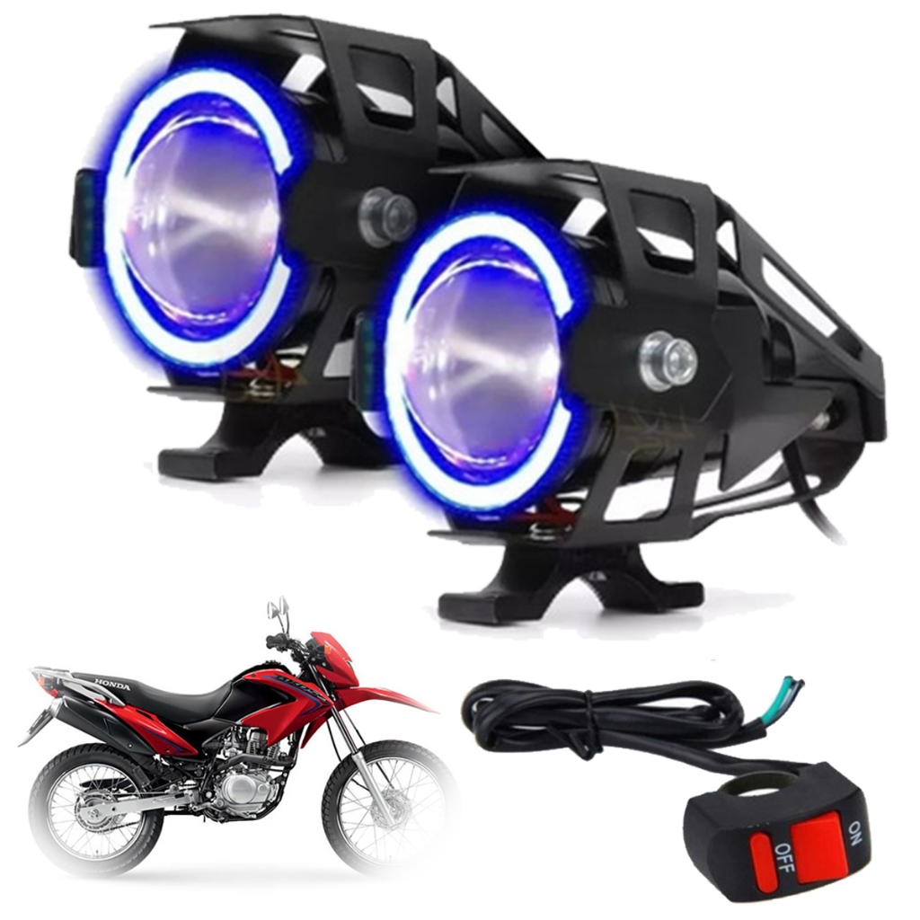 Kit Led Farol de Milha para Moto Honda NXR 125 BROS KS 2003 2004 2005 Angel Eye Azul U7