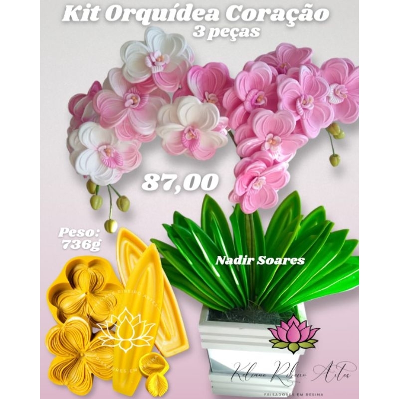 FRISADOR EM RESINA KIT ORQUÍDEA CORAÇÃO 3 PEÇAS