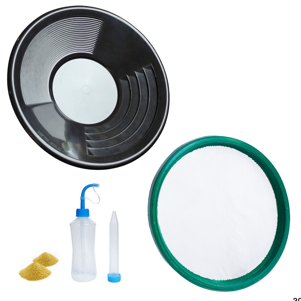 Bateia Americana 30cm com Peneira 30cm e Sugador porta ouro Garimpo