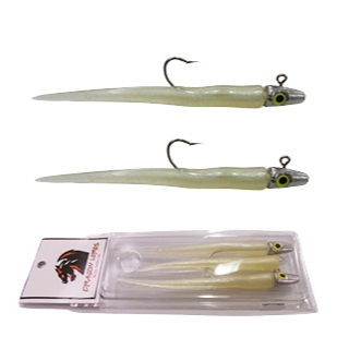 Kit Shad Snake 11 cm Jig Head 9 G Branco Pérola - 2 Iscas com Jig Head + 1 Isca Refil Tucunaré Robalo Corvina Dourado