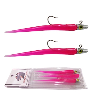 Kit Shad Snake 11 cm Jig Head 9 G Rosa Pink - 2 Iscas com Jig Head + 1 Isca Refil Tucunaré Robalo Corvina Dourado