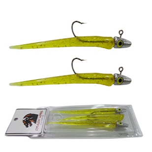 Kit Shad Snake 11 cm Jig Head 9 G Limão Gliter - 2 Iscas com Jig Head + 1 Isca Refil Tucunaré Robalo Corvina Dourado