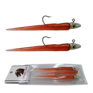 Kit Shad Snake 11 cm Jig Head 9 G Vermelho - 2 Iscas com Jig Head + 1 Isca Refil Tucunaré Robalo Corvina Dourado
