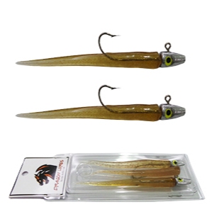 Kit Shad Snake 11 cm Jig Head 9 G Marrom - 2 Iscas com Jig Head + 1 Isca Refil Tucunaré Robalo Corvina Dourado