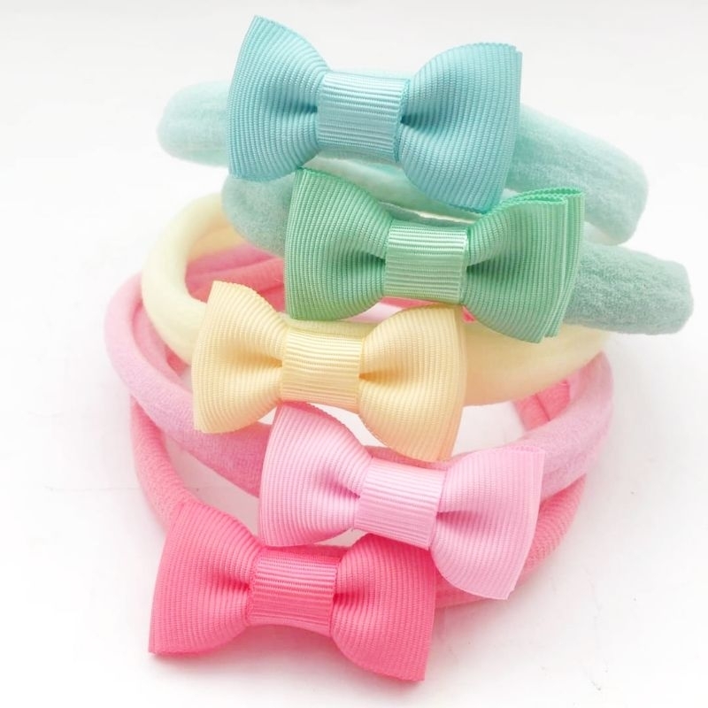 Kit 5 Faixinhas Tiara Recém Nascida Bebê Com Lacinho Gravatinha