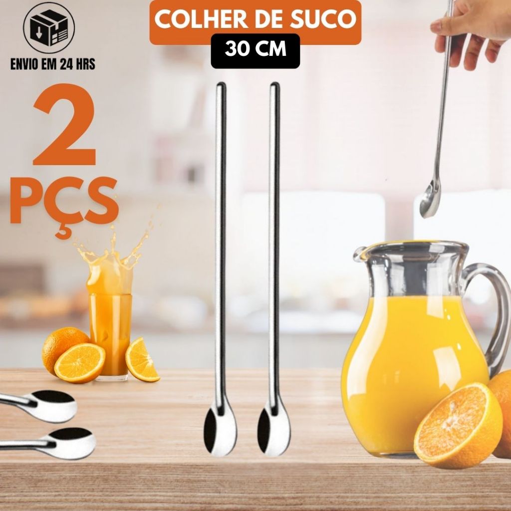 Kit 2 Colheres Bailarina para Suco 30cm em Aço Inox para Bebidas Drinks e Sucos
