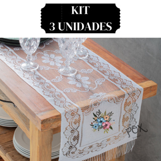 Kit 3 Caminho de Mesa Renda Estampado florido de alta qualidade envio rápido em Oferta na Shopee