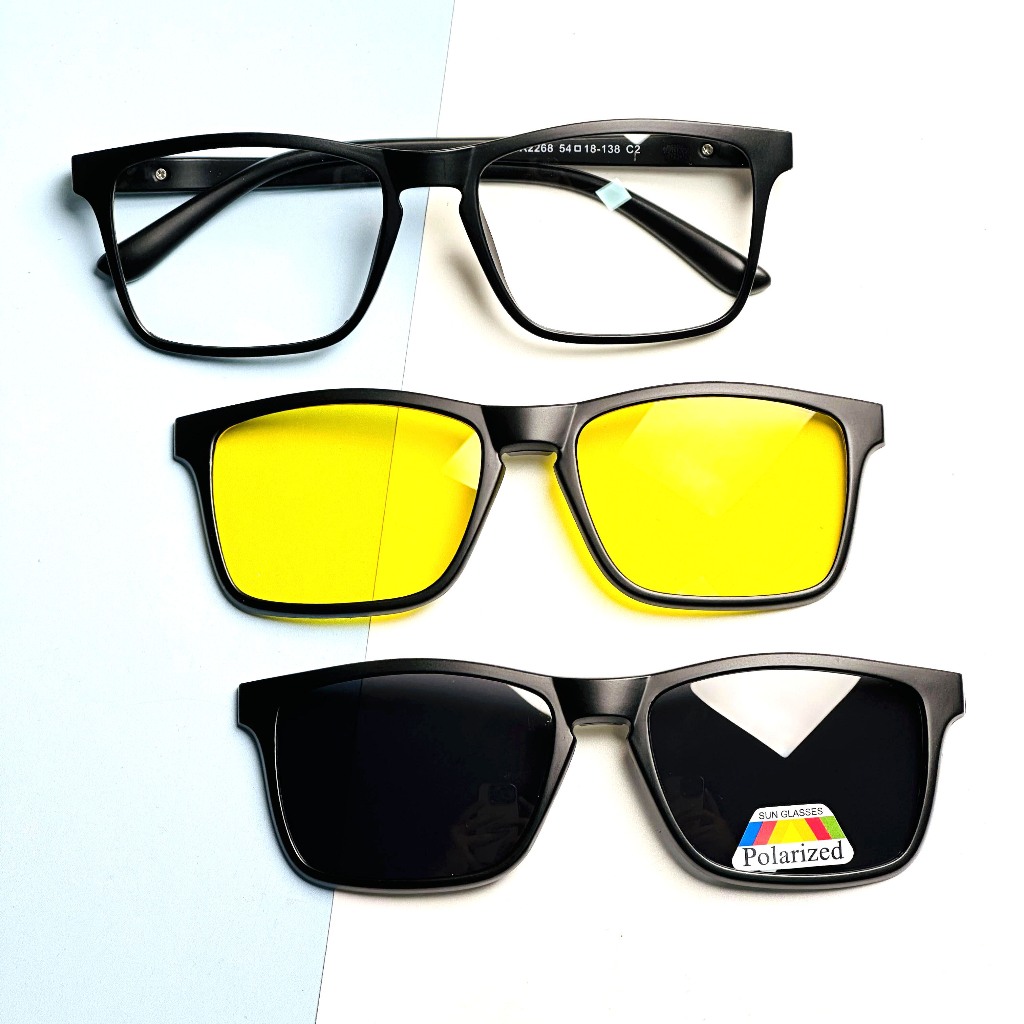 Armações De Óculos Unissex Clipon 2268-3 Lentes Polarizada Com Primavera TR-90 Magnetic Eyewear