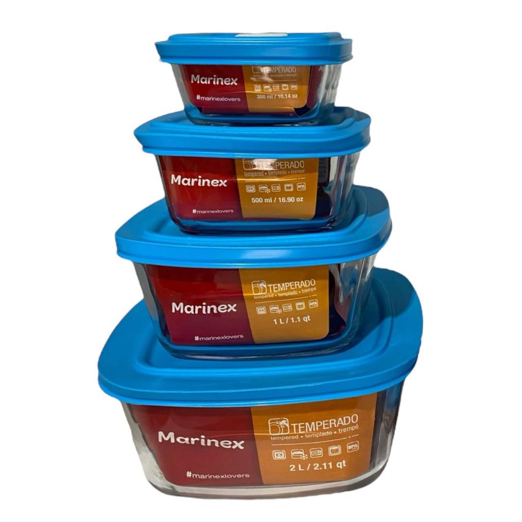Kit Jogo Potes vidro Marinex 4 Pc 300,500 1l e 2lt cozinha marmita mantimento vidro