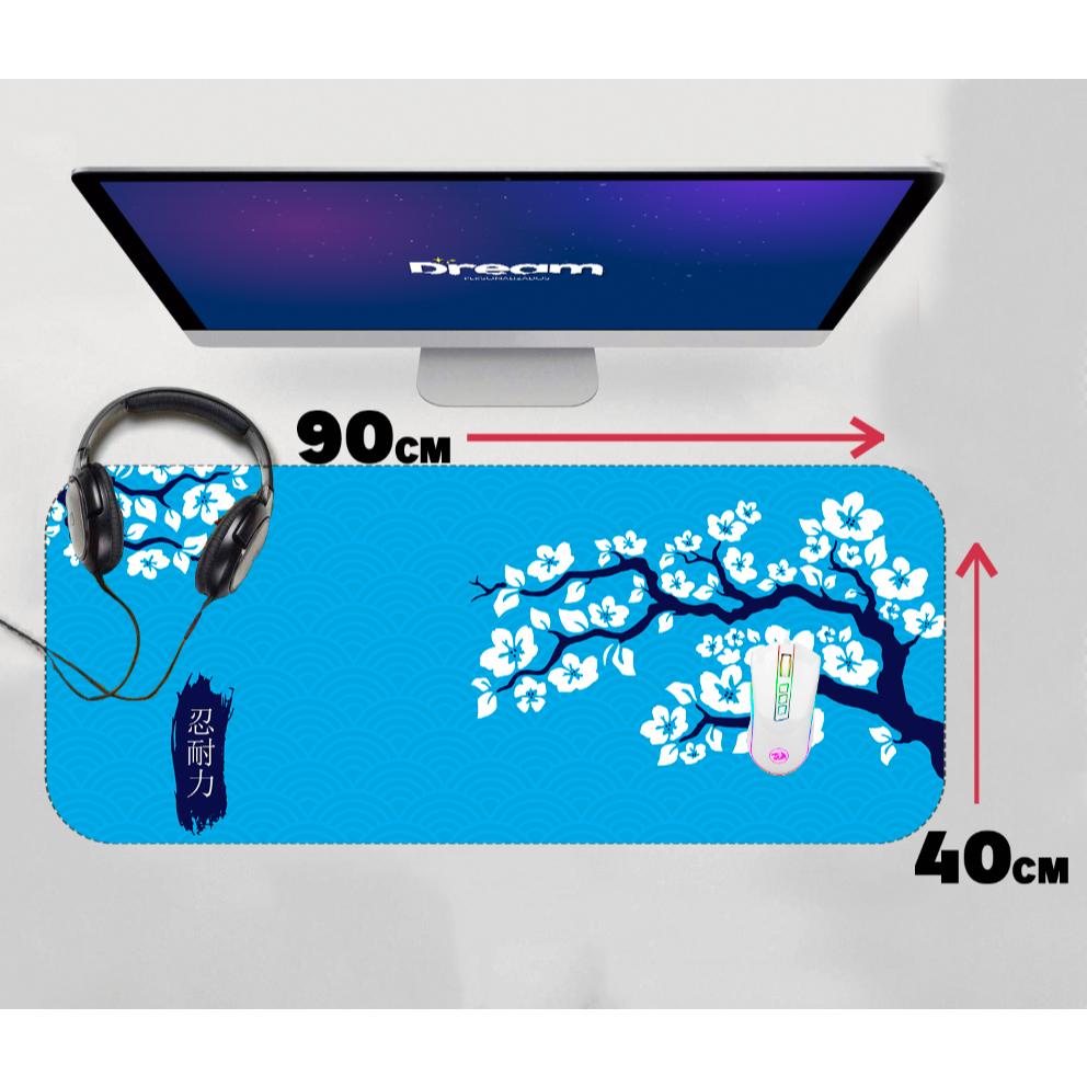 Mouse Pad Gamer Sakura árvore cherry tree cerejeira japonesa 90x40 70x30 Borracha borda costurada anime japones