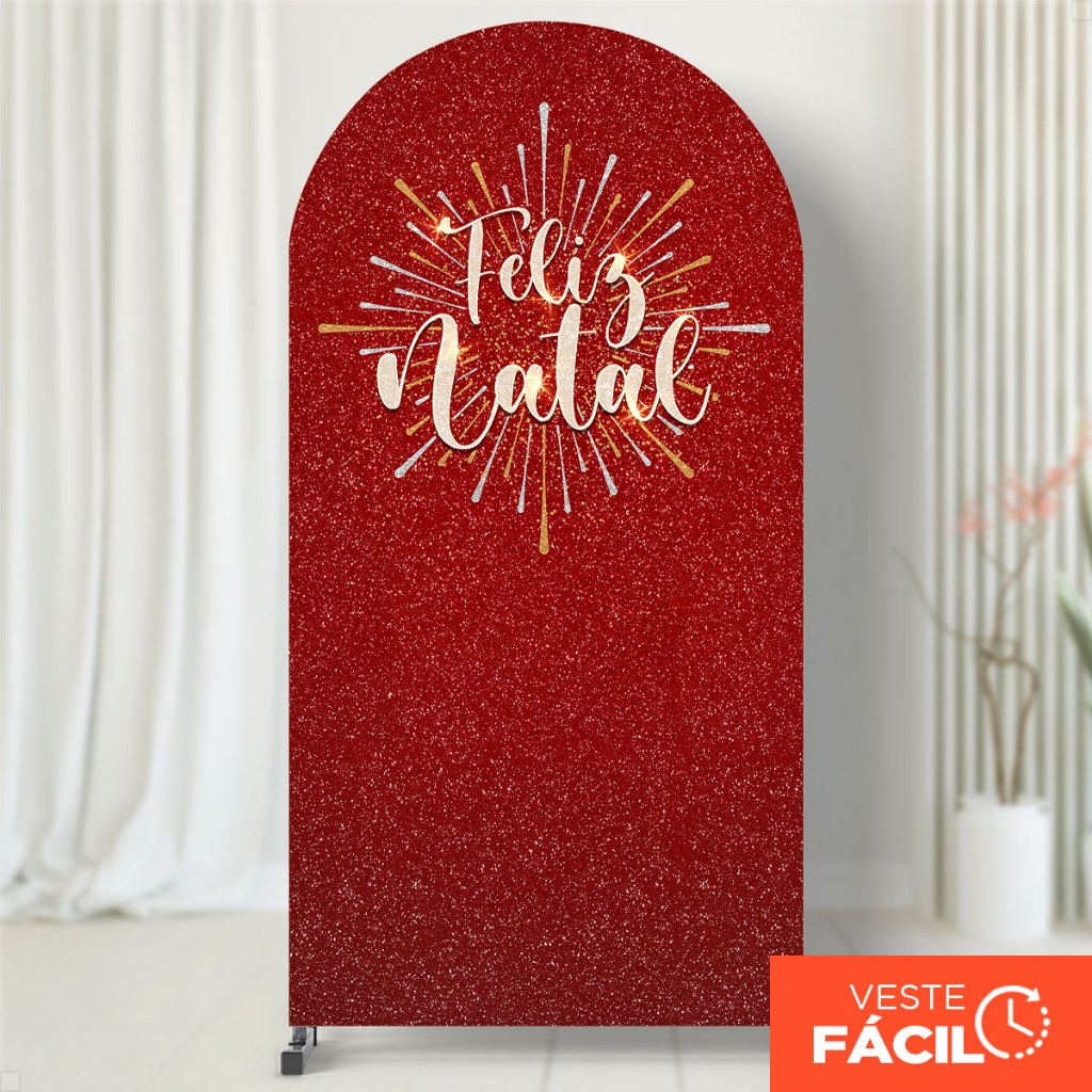Capa Painel Romano Feliz Natal Glitter 3D Sublimado Em Tecido Com Elástico 2x1m