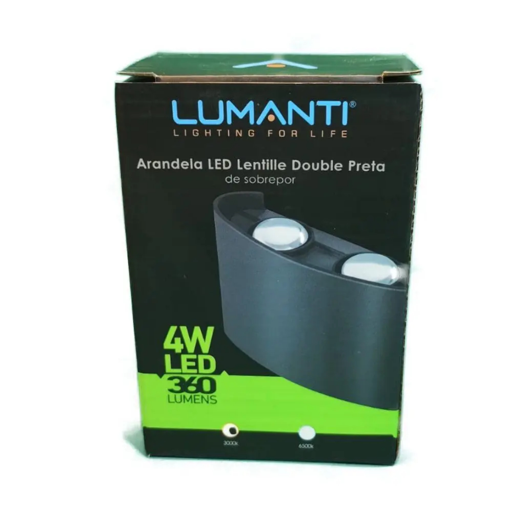 Arandela Lentille Double Sobrepor Preta Led 4W Lumanti