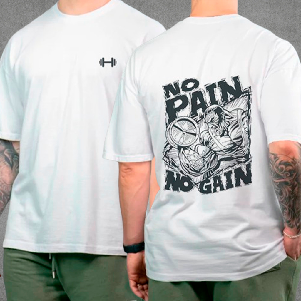 Camiseta Masculina Para Treino Musculação Academia Corrida No Pain No Gain Fisiculturista Bodybuilder