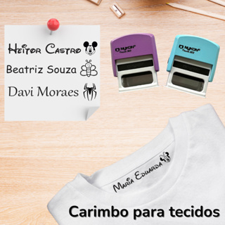 Carimbo para tecido com tinta de tecido para marcação roupas e uniforme uso diverso e escolar em Oferta na Shopee