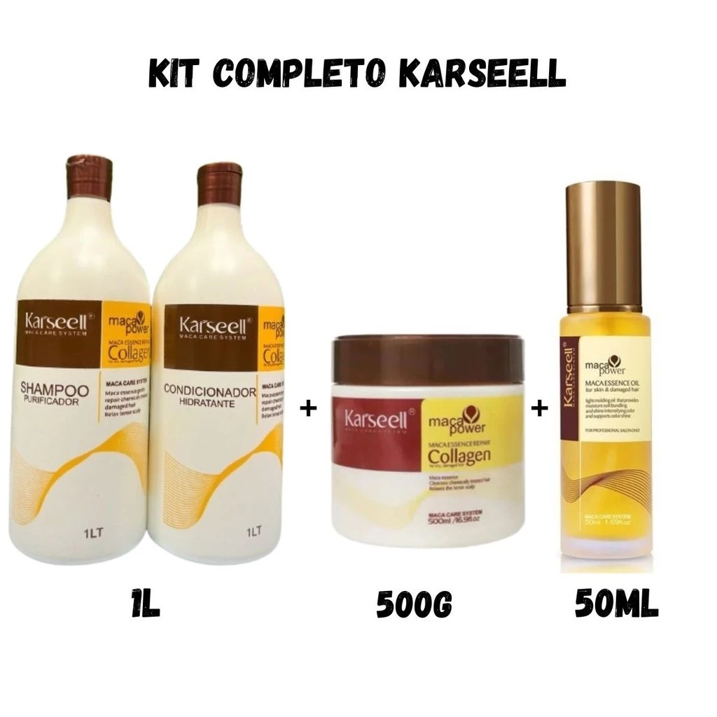 Kit Máscara Karseell 500g + 1 Shampoo 1l + 1 Condicionador Karseell 1l + Óleo Karseell 50m...