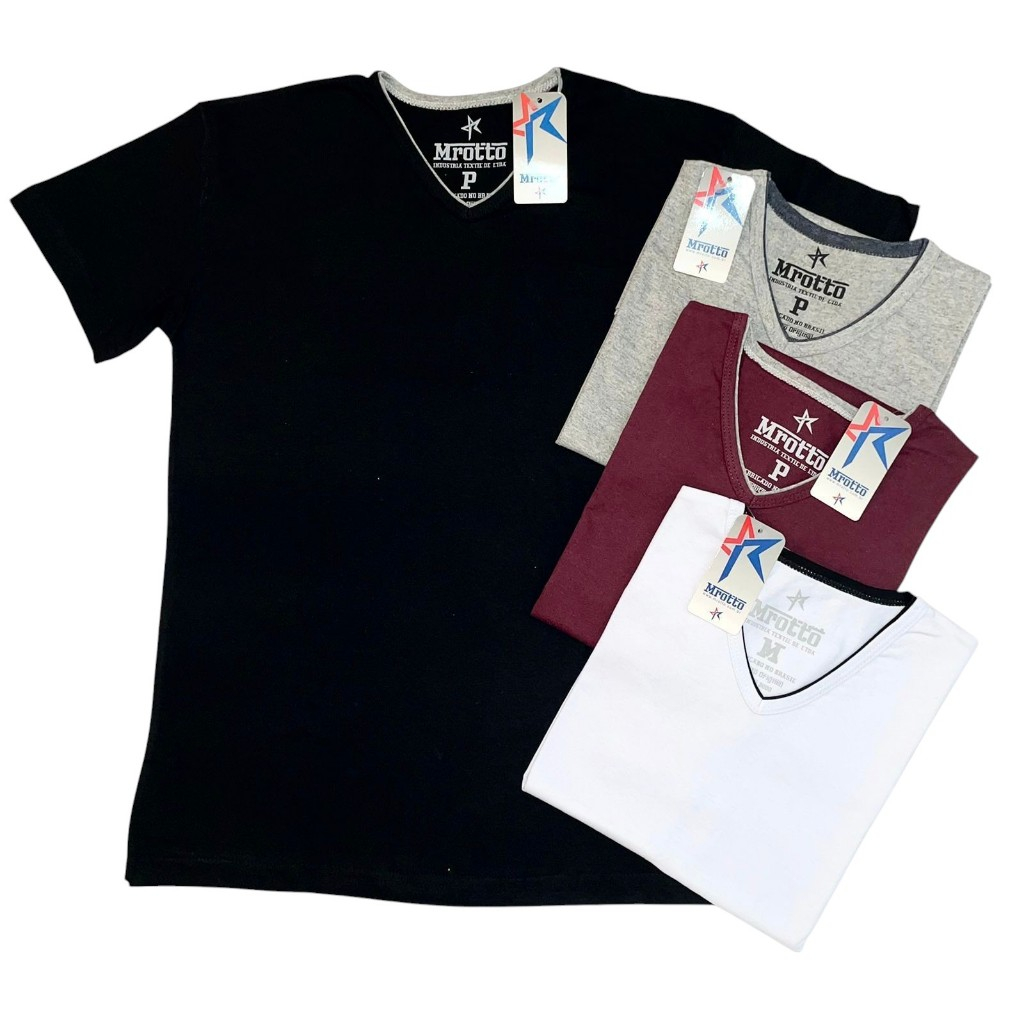 Camiseta Básica Masculina Gola V Premium 100% Algodão Lisa em Oferta na Shopee
