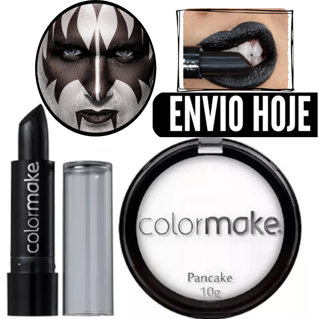 KIT PANCAKE BRANCO BATOM PRETO HALLOWEEN MAQUIAGEM ARTÍSTICA BRUXA PROMOÇÃO - LOJA DO ABENÇOADO