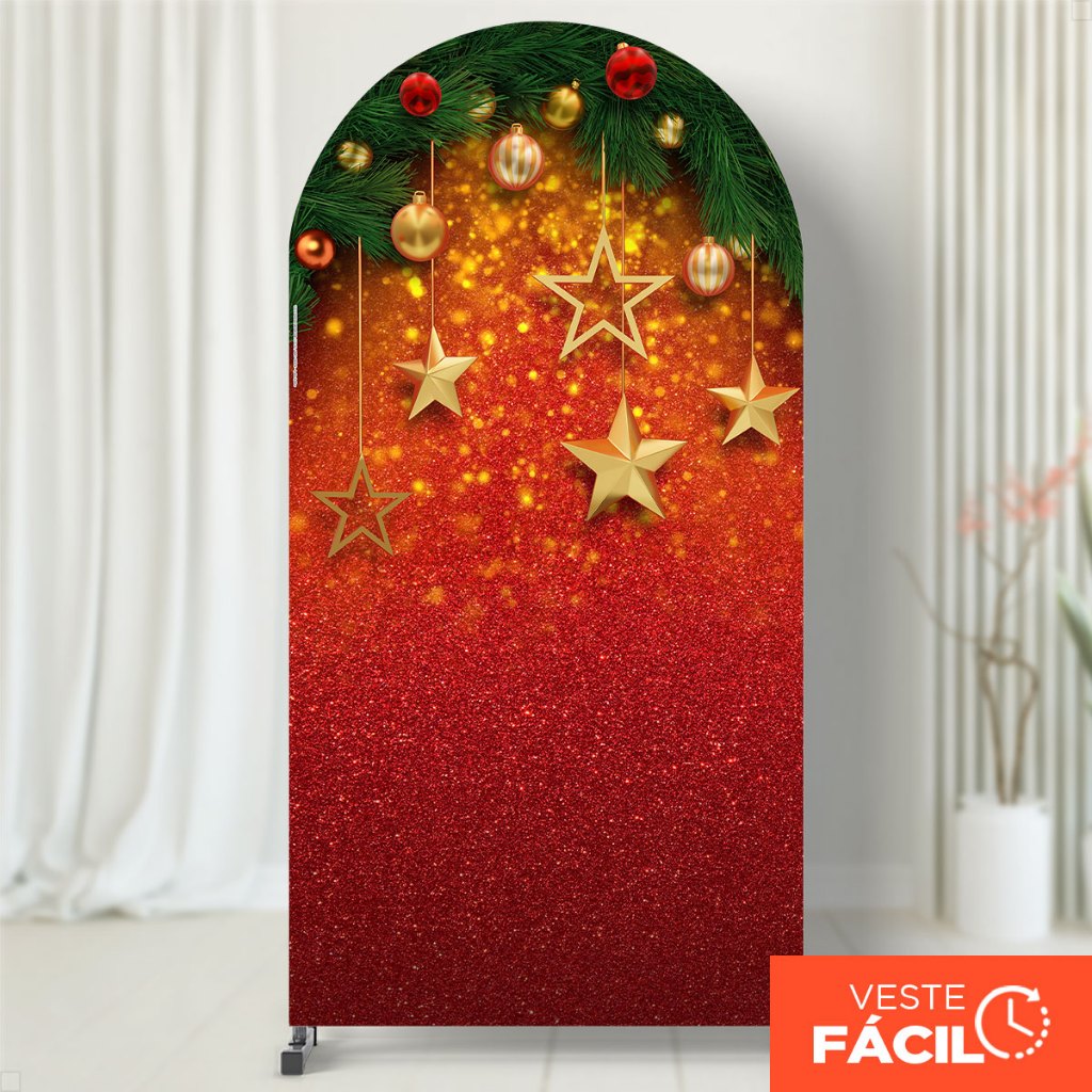 Capa Painel Romano Em Tecido Veste Fácil Decoração Natal Estrelas Glitter 3D 2x1