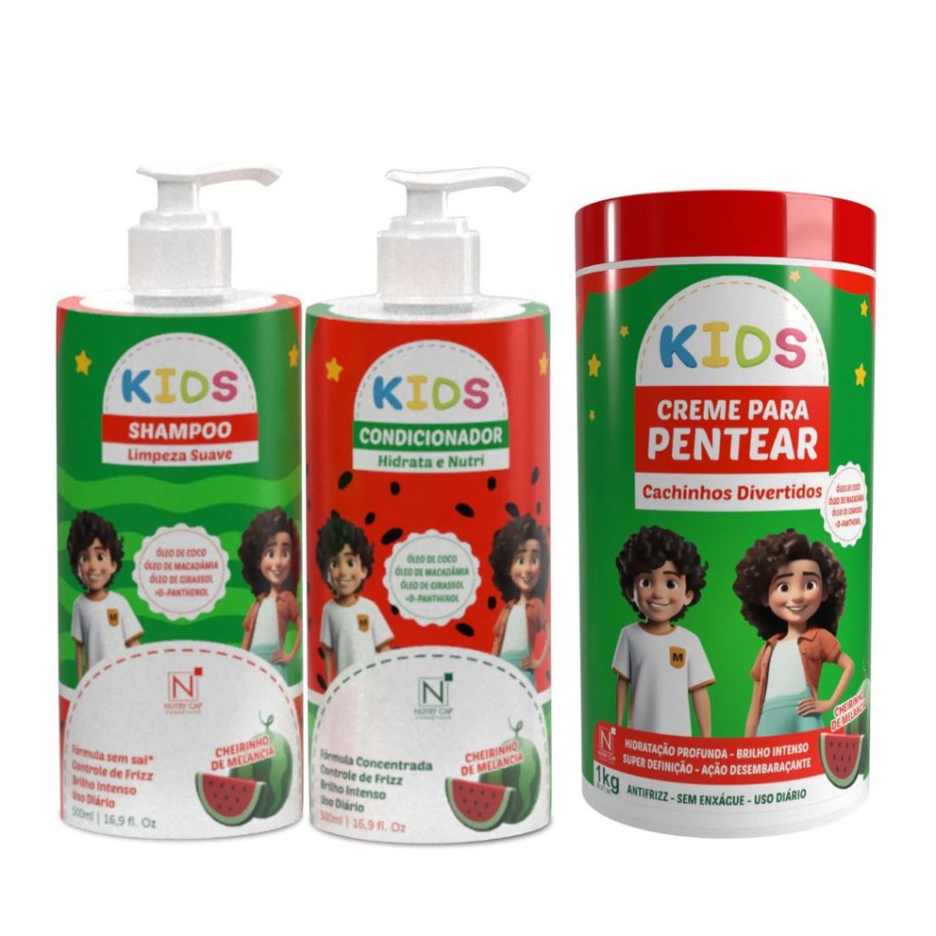 Kit Kids Infantil para Cachos Completo Melancia Nutry Cap