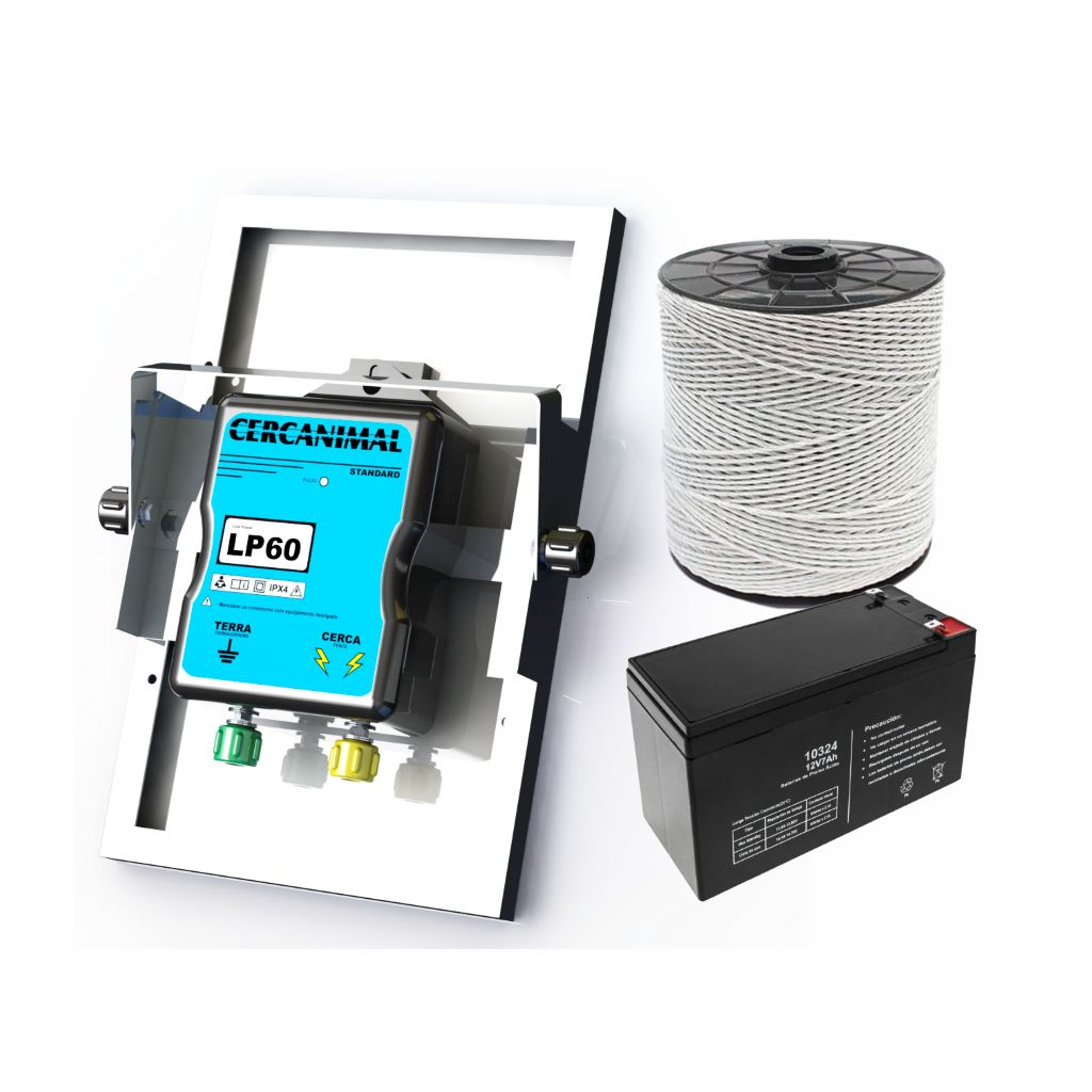 Kit Cerca Solar LP60K 2,7 Joules com bateria 7A 12V + 200m Fio eletroplastico BR