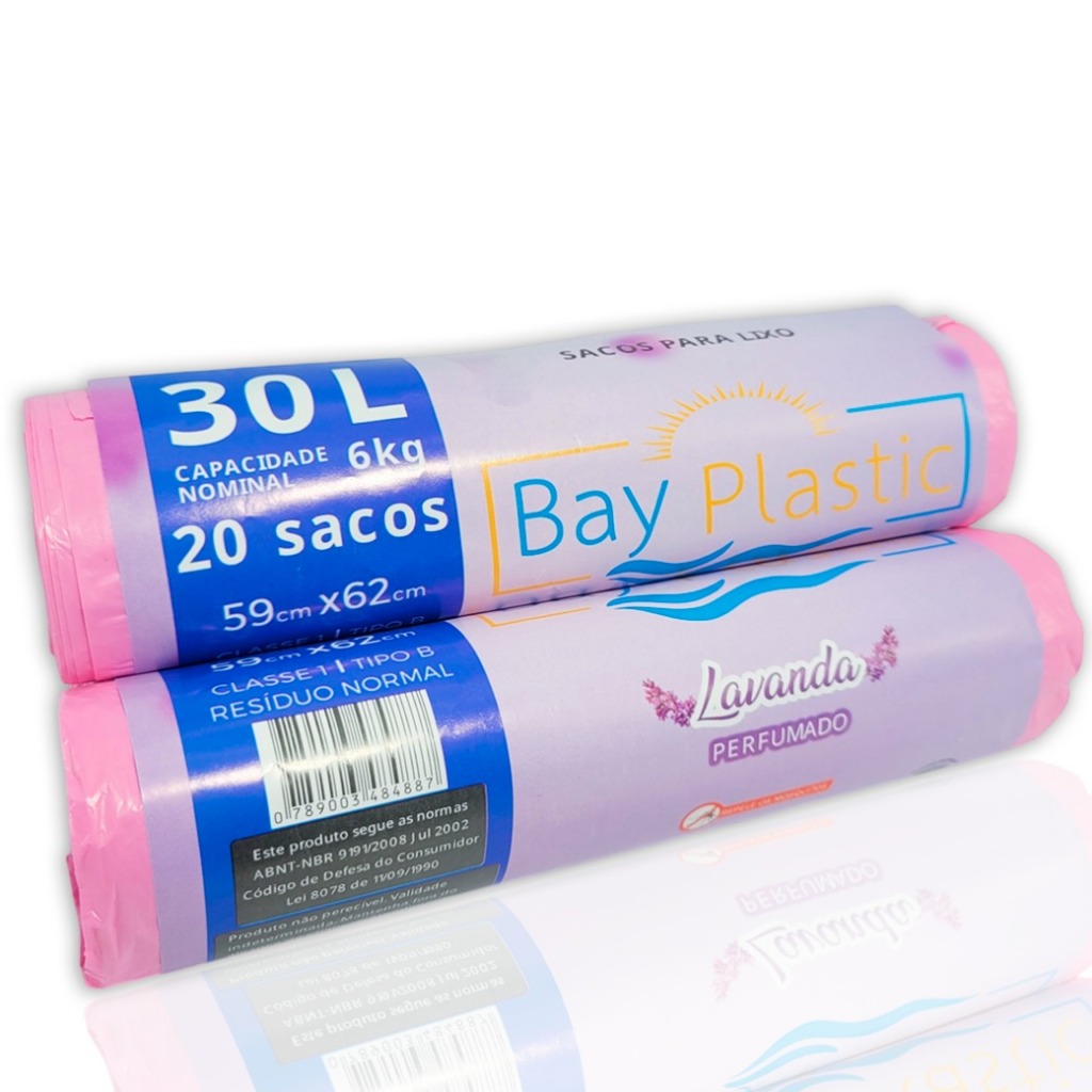 Kit 2 Rolos Saco de Lixo Perfumado Lavanda 40un 30l Anti Odores e Insetos - Bay Plastic