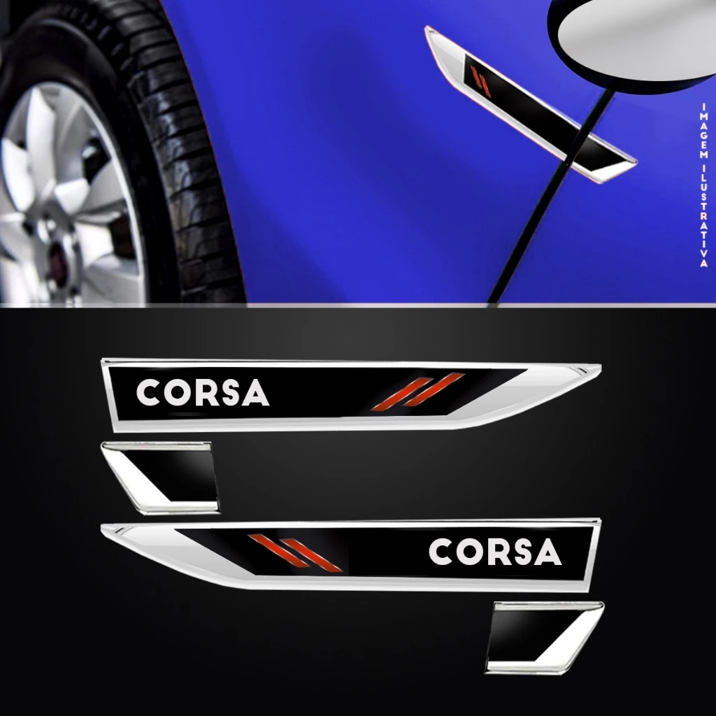 Par Adesivo Emblema Lateral Paralama Premium Porta Compatível com Corsa