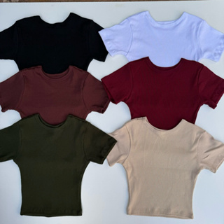 Kit 2 Cropped Manga Curta Canelado Manguinha Gola Redonda Ribana Canelada Algodão Blusinha Curta Camiseta Básica Cores em Oferta na Shopee